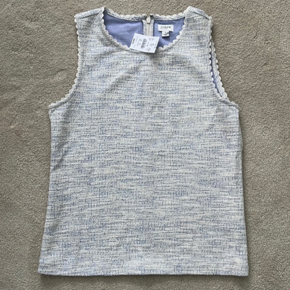 NWT J. Crew Ivory Blue Tweed Sleeveless Top  - S